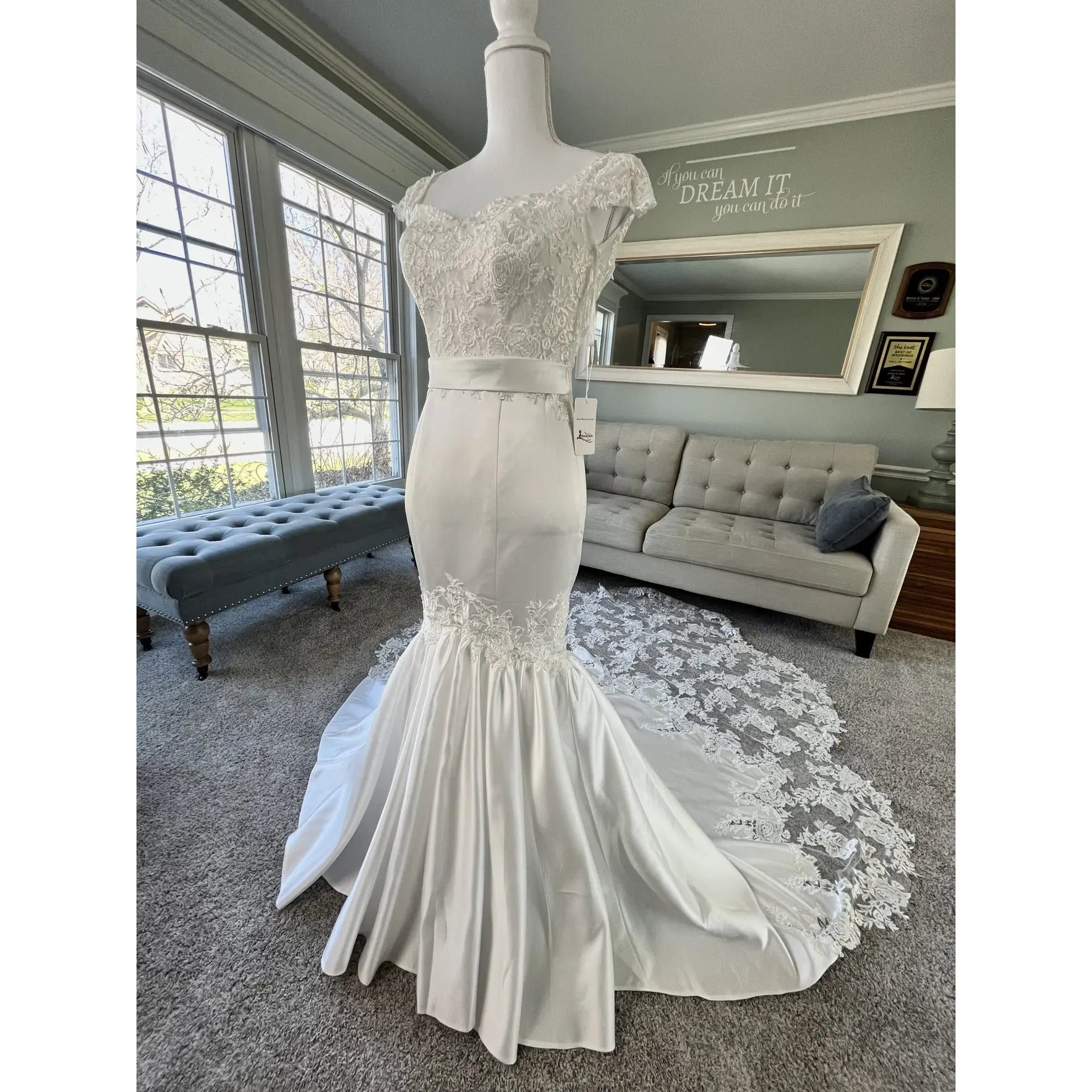 Mary Mermaid Wedding Dress with Lace, Sexy Mermaid Wedding Dress With Pleated Skirt ,Custom Mermaid Wedding Dress, Illusion Train Gown