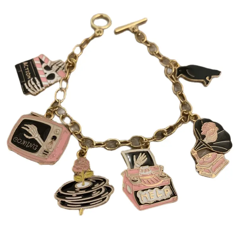 Gothic Charm Bracelet - Pink Design with Unique Charms