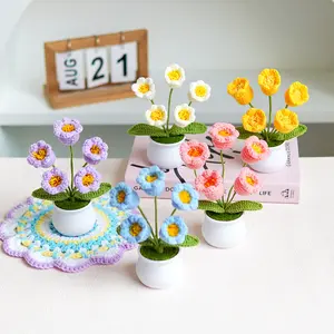 Crochet Lily Potted Plant, 1 Count Flower Pot Ornament, Home Desk Decor, Perfect for Home & Office Decoration, Decorative, Artificial Fiber Flower, Faux Potted Plant