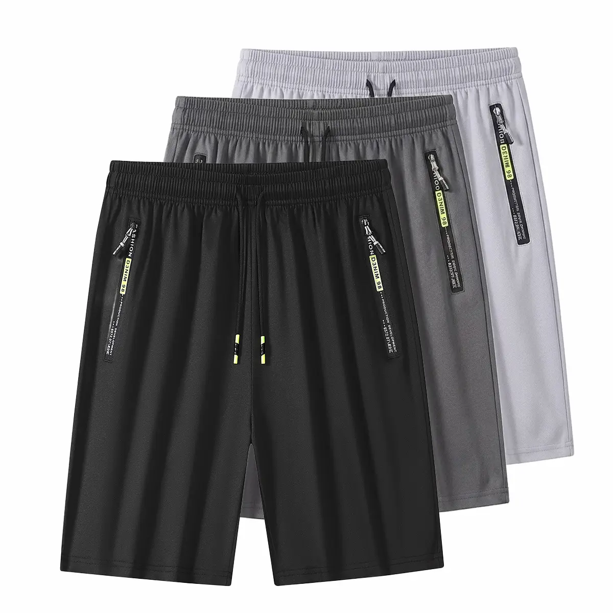Men’s shorts, 7 inches inseam length, with zippered pockets; casual lifestyle, fitness and performance, summer vibe.