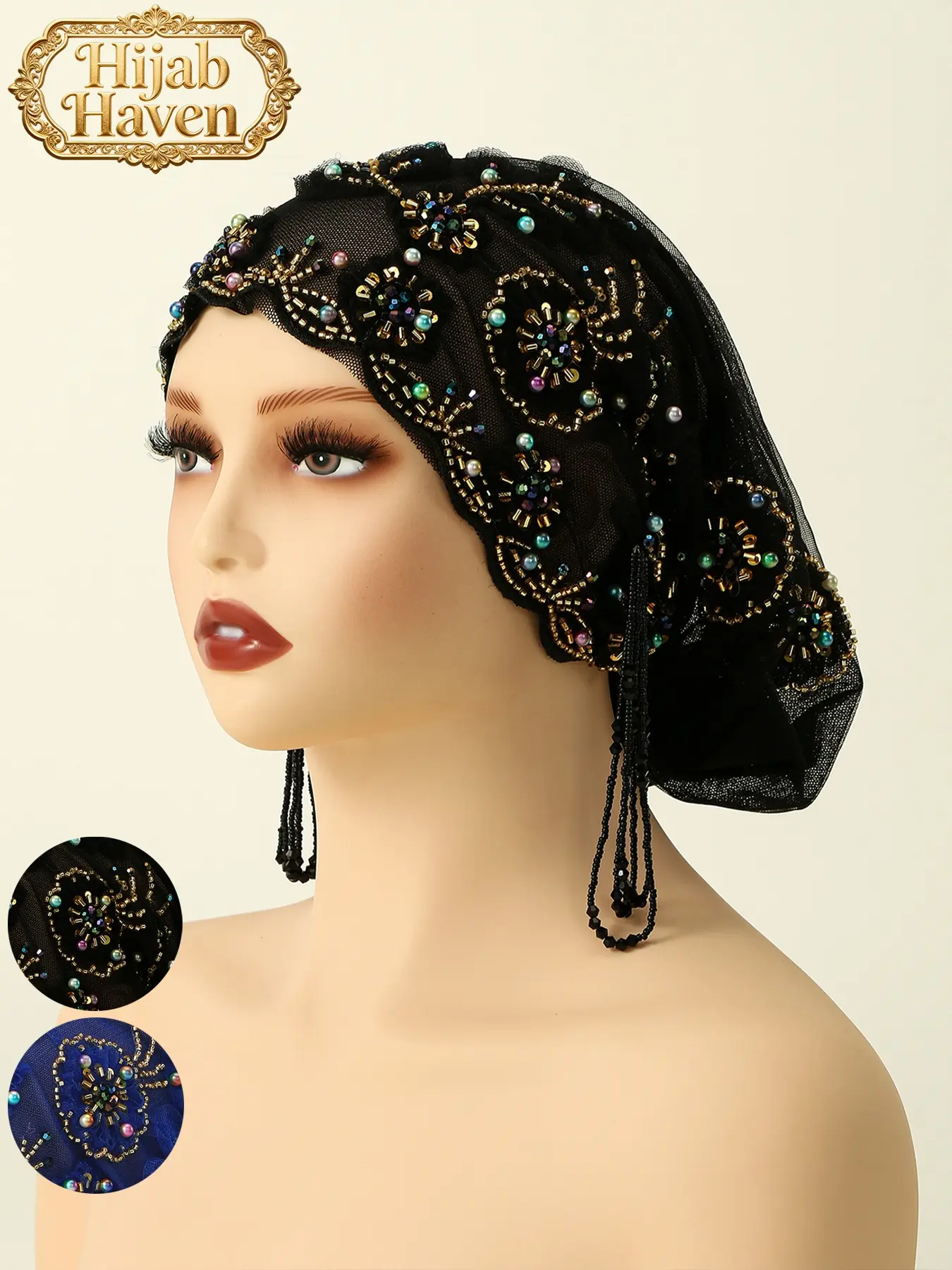 Women's Geometric Print Lace Beaded Headscarf Hat, Bohemian Satin Lined Hair Accessory, Adjustable Ankara Chemotherapy Cap Hijab Turban for All Seasons, Tignon Scarf, Fashion Hair Scarves