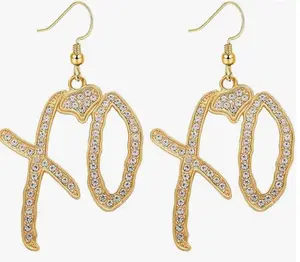 Unise High Hip Hop XO Letter Pendant Hoop Earrings For Women, Fashion Cubic Zirconia Exaggerate Creative Statement Gift Jewelry