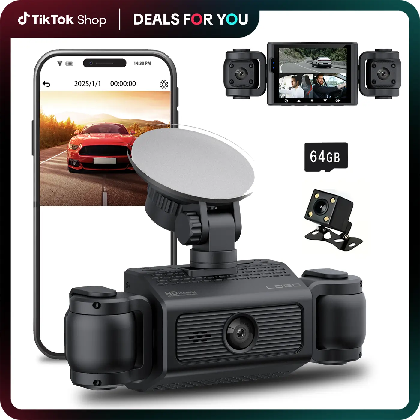 4-Channel 1080P DashCam with WIFI , Front,Back,Left&Right Adjustable Lens Dash Cam , Car Recorder , Car Camera With IR Night Vision, Cycle Recording,