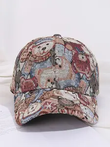 Cute Cartoon Bear Print Baseball Cap, Casual Outdoor Sun Protection Cap for Women & Men, Fashion  Vintage Hat for Party, Daily Clothing Decor Ball Caps Air Force, Adjustable Snapback Cap