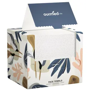 Ourmed Life Face Towels, Disposable Biodegradable Facial Towels for Sensitive Skin, Lint- free Face Wipes for Washing Face, Skincare and Makeup Remover, Dry Wipes, 10"×12" Extra Large, 50 Count