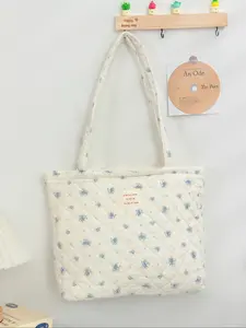 1PC Women's Large Capacity Shoulder Bag, French Floral Cotton Fabric, Versatile Single-Shoulder Tote, Casual Tote Bag, Stylish Daily Use Accessory, Everyday Tote Bag, Fashionable Tote Bag