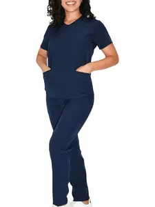 Women's V-Neck Quick-Dry Medical Scrubs Set Workwear, Stretchy Comfortable Lightweight NurseUniform Advantage Scrubs Tops with Multiple Pockets, Casual Home Wear for All Seasons Womenswear