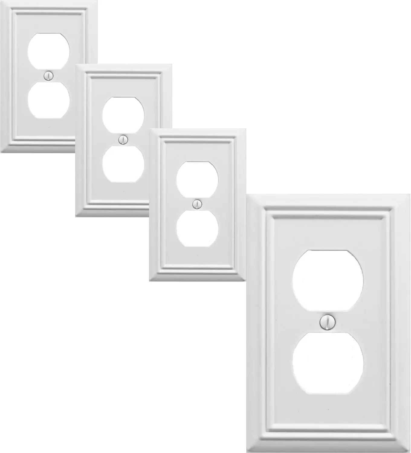Single Duplex Outlet Cover Plate, 4-Pack White Adler Metal Wall Plate 1 Gang, Light  Cover, for Receptacle Light ,  Cover Decorative Wallplate, Durable