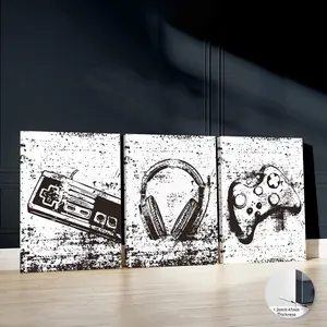 Vintage Game Wall Art Set, 3-Piece Framed Retro Gaming Canvas Prints, Single Color Design, Home Decor Poster, Perfect Gift