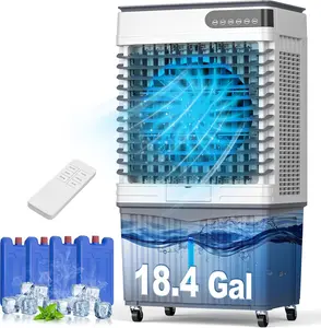 TEHANLD Swamp Cooler Air Conditioners, 4-IN-1 Evaporative Cooler With 18.4 Gal Water Tank, 4 Ice Packs, Remote, 12H Timer, 120°Oscillation, Portable Cooling Fan with 3 Modes&Speeds for Bedroom Indoor Room