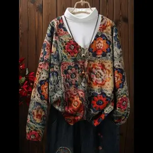 New[Plus Size] Floral Print Open Front Sweater Cardigan, Casual Long Sleeve Outerwear for Daily Wear, Women's Knitwear for All Seasons