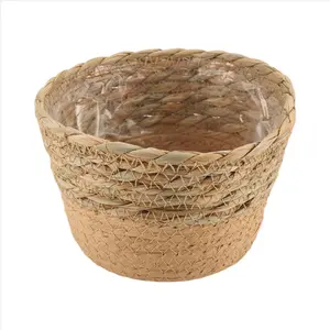 Straw Weaving Flower Plant Pot Wicker Basket Rattan Flowerpot Storage Basket Handmade Woven Planter Basket S