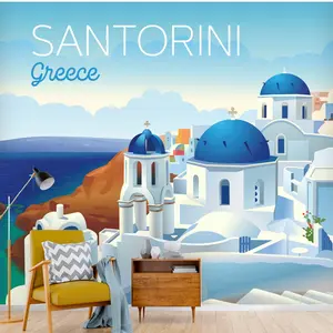 Santorini Serenity: Vector Peel and Stick Travel Wallpaper - Greek Isles Beauty for Your Home Decor