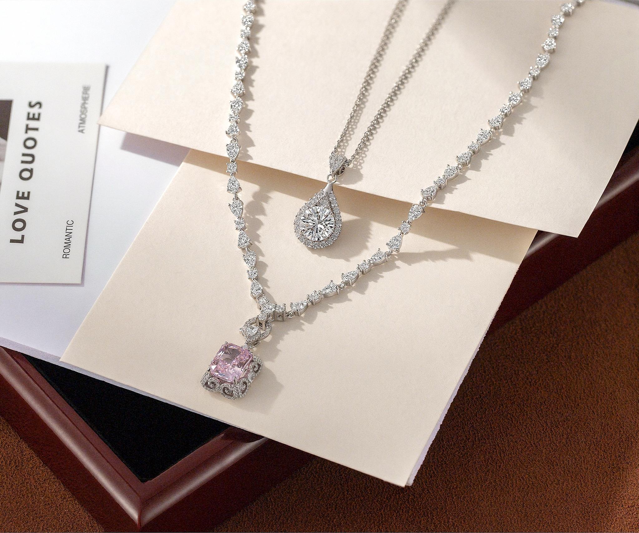 【#160 Special Occasion】Fancy CZ/Synthetic Moissanite Necklace with Detachable Pendant in 925 Sterling Silver
