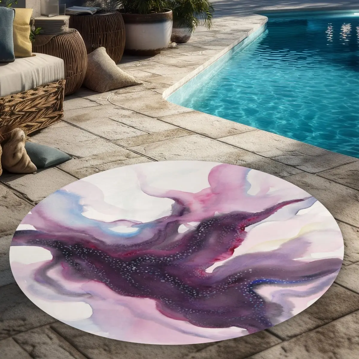 360 stand Milky Way Galaxy Print Round Area Rug - 5x5 ft, Round Shape, Weather Resistant Durable Textile, Astronomy Home Decor, Patio/Garden Indoor-Outdoor Use, Celestial-Themed Area Rugs, Cosmic Area Rugs