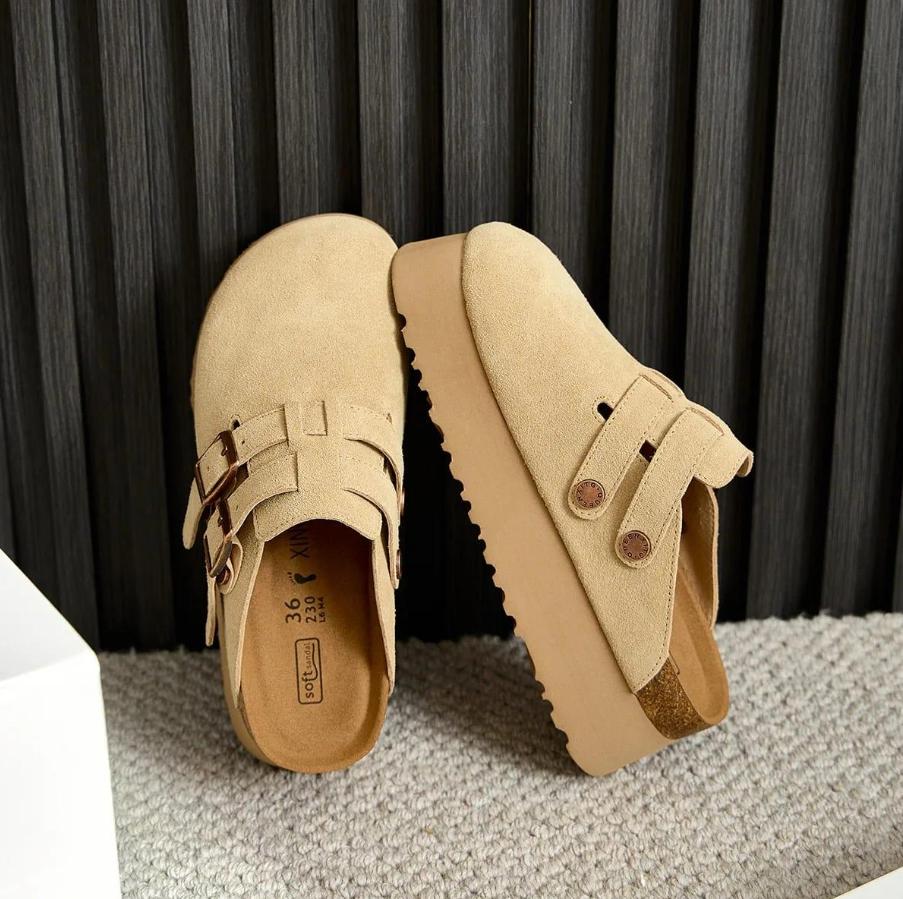 Custom Women’s Genuine Leather Clogs – Stylish Two-Strap Mules with 6cm Thick Soft Sole, Comfortable Sandals & Slippers for Ladies