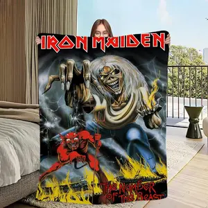 Iron Maidens Metalhead Throw Blanket Premium Plush Fabric Official Band Art Ultra Soft Warmth Living Room Stage Vibe Sofa Bedroom Essential For True Fans