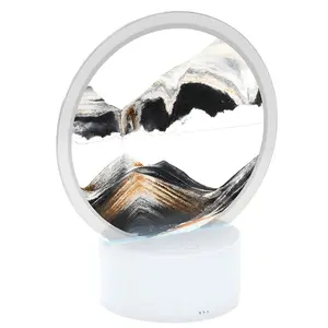 Mobile Sand Painting Decorative Lamp, Liquid Motion with Light (7 Colors/touch Control), Round Glass Flowing Sand Art, Relax Sensory Desk Decoration