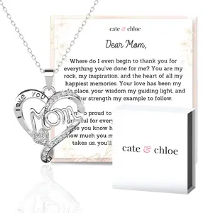 Mom 18k White Gold Plated Necklaces with Simulated Diamond Crystals and Message Card