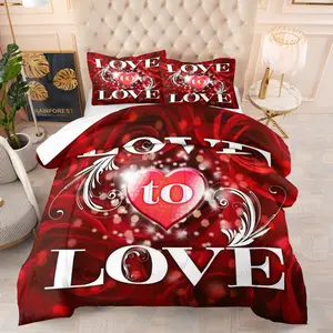 Valentine's Day Series Quilt Set, Soft Lightweight Breathable Printed Bedding, 1 Quilt + 2 Pillowcases, Home Dorm Air Conditioning Blanket
