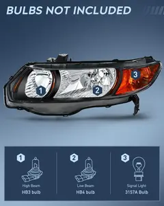 Nilight Headlight Assembly Compatible with 2006 2007 2008 2009 2010 2011 Honda Civic 2-Door Coupe Headlamps Replacement Black Housing Amber Reflector Driver and Passenger Side