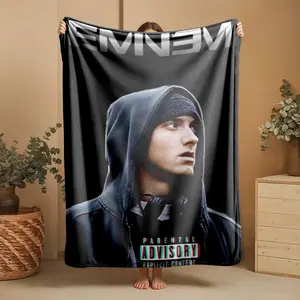 1 piece Eminem classic rap album cover design themed flannel blanket - Oversized comfortable flannel sofa blanket, suitable for beds and sofas, all-season use, modern design, digitally printed pattern, 100% polyester material, machine washable