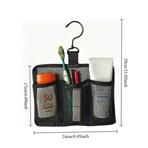 1pc Portable Mesh Shower Caddy with Swivel Hook, Hanging Bathroom Storage Bag for Travel And Shower, 3-Compartment Toiletry Organizer, Ideal for Gym, Dorm, Camping And Daily Use, Black