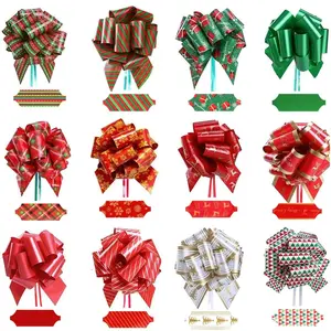 12 count Christmas Pull Bows Large  Bows Double-Sided Print Ribbon for Xmas Present  Wrapping, Christmas Decorations, Birthday Wrap, Holiday Decor, Florist