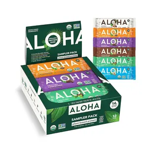 ALOHA Organic Plant Based Protein Bars - 12 Count, 1.9oz Bars - Vegan Snacks, Low Sugar, Gluten-Free, Paleo, Non-GMO, Stevia-Free