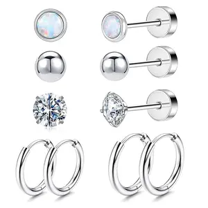 4 Pairs Minimalist Stainless Steel Stud Earrings Set | Hypoallergenic & Versatile