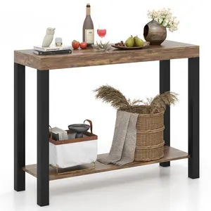 COSTWAY - 2-Tier Home Bar Table with Open Shelves and Storage for Home Kitchen Living Room Pub-Rustic Brown