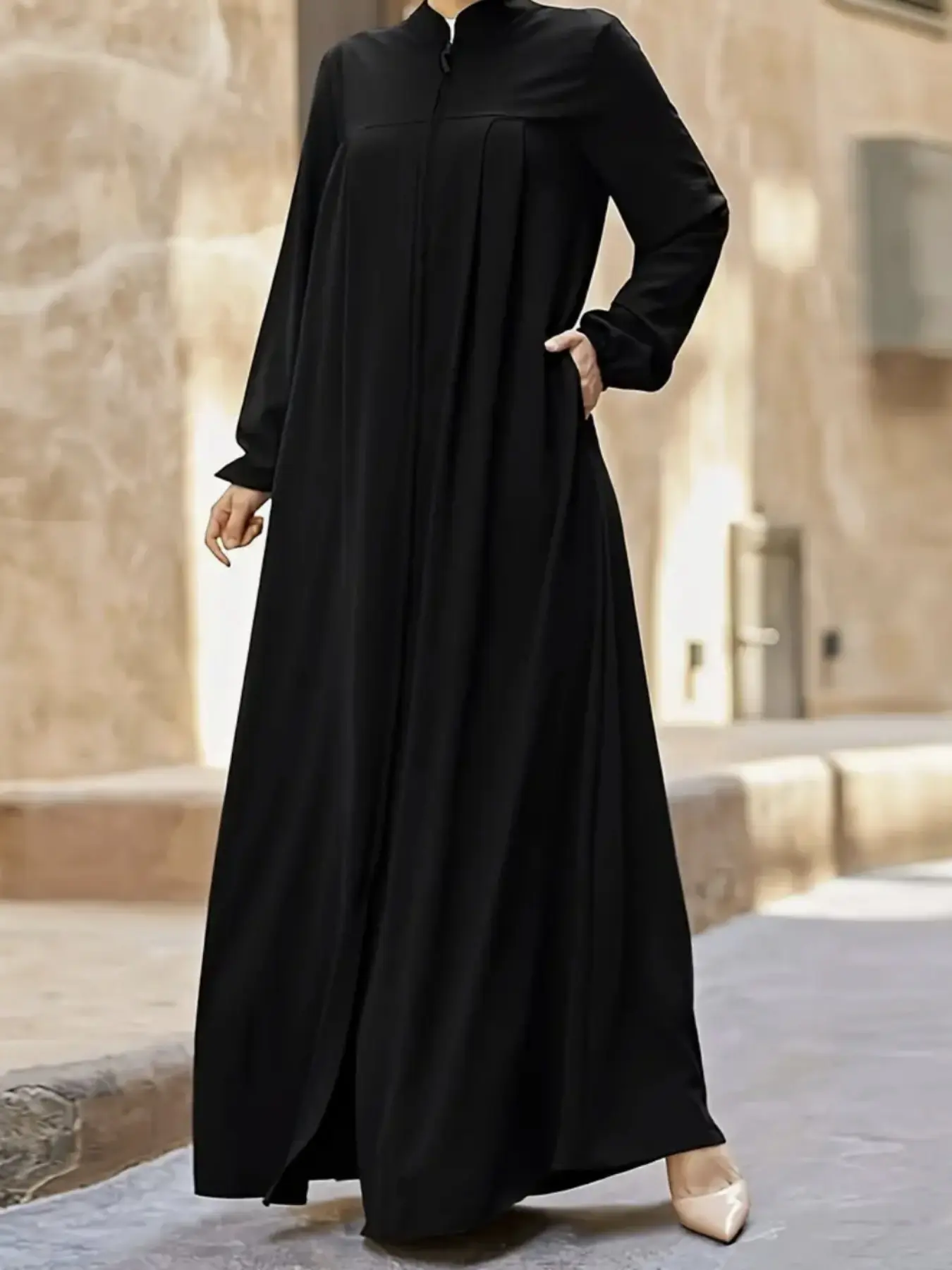 Elegant Stand Collar Dress for Women, Classy Modest Dresses, Modest Style, Maxidresses, Loose Fit with Flowing Sensibility, Simple and Chic Design, Perfect for Everyday Wear, Modest Clothes