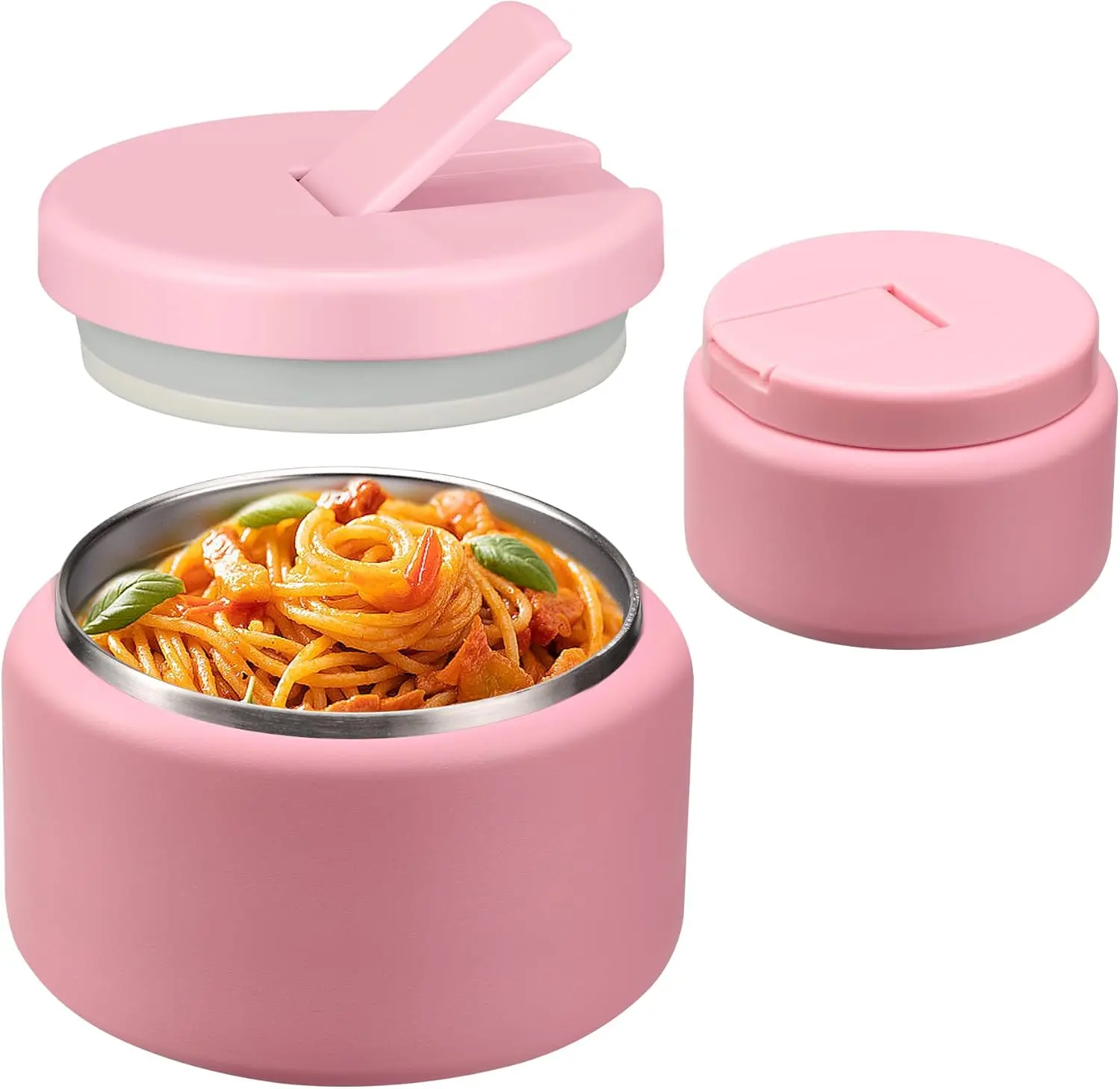 13.5oz Soup Thermo for Hot   with Buckle Lid Insulated Vacuum  Jar Wide Mouth Leakproof Stainless Steel Lunch Container- Pink