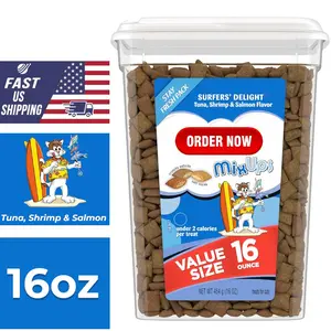 Temptations Cat Treats MixUps Surfer's Delight, Tuna, Shrimp, Salmon Flavor, Crunchy and Soft Cat Treats, 16 oz. Tub
