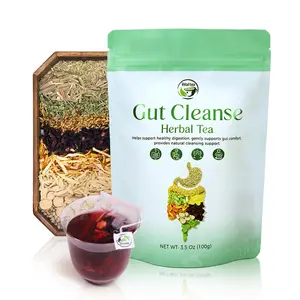 Gut Cleanse Herbal Tea – Mint Ginger Lemongrass Botanical Blend | Caffeine-Free | Non-GMO | 9 Natural Herbs Beverage | Edible corn fiber tea bags(100g)
