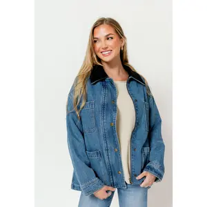 Max Corduroy Collar Denim Utility Jacket in Denim