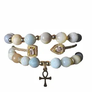 'Serenity Ankh' Bracelet Set feat Amazonite