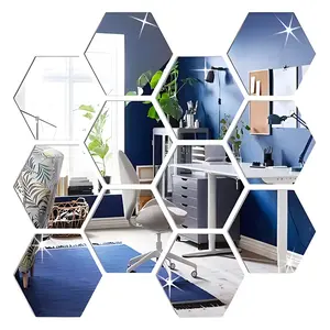 Acrylic Mirror Wall Stickers Set, Hexagonal 3D Geometric Art Decals, Self-Adhesive Removable Wall Decor for Hallway Porch Living Room Bedroom Office Dormitory