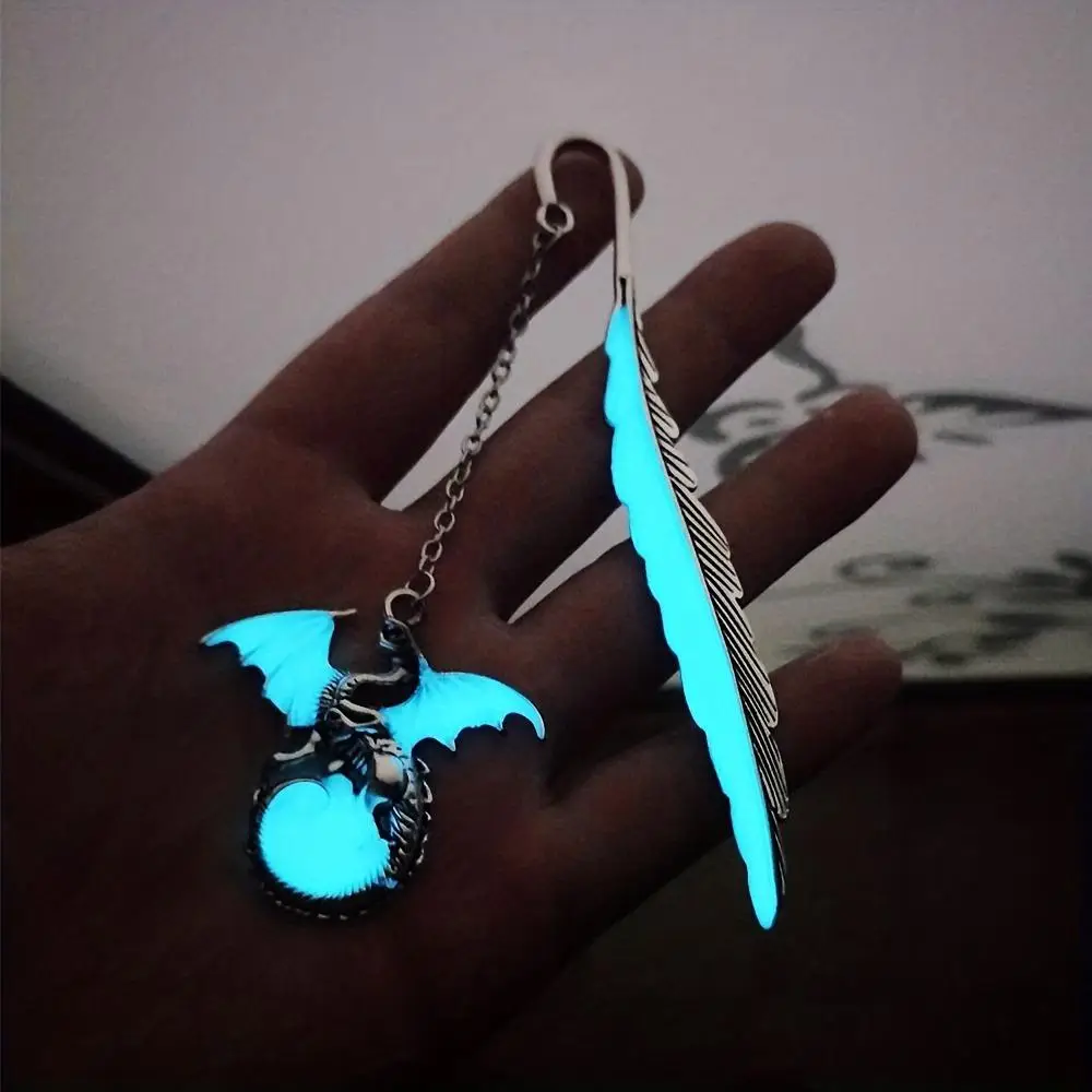 Creative Luminous Dragon Design Bookmark, 1 Count Glow in The Dark Metal Book Mark, Book Stationery for Home School Office Dormitory
