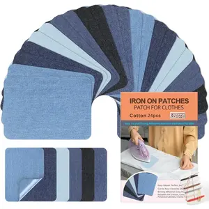 Iron  Patches for Clothes 24 count, Iron  Patches for Jeans,  Denim Repair Patch for Inside Jeans Fabric Kit, Jeans , Pants, Clothing 3" by 4-1/4" Blue&Black