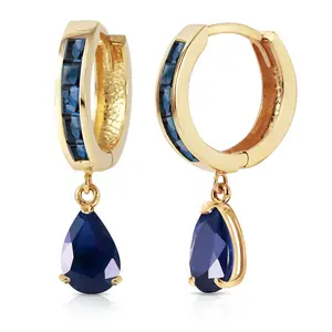 Galaxy Gold GG 4.55 CTW 14K Solid Gold Hoop Huggie Earrings Sapphire