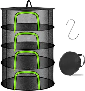 4 Layer Herb Drying Rack Hanging Mesh Plant Dry Net Basket with Green Zippers for Herbs Plants Flower Vegetables Spices Fish Food