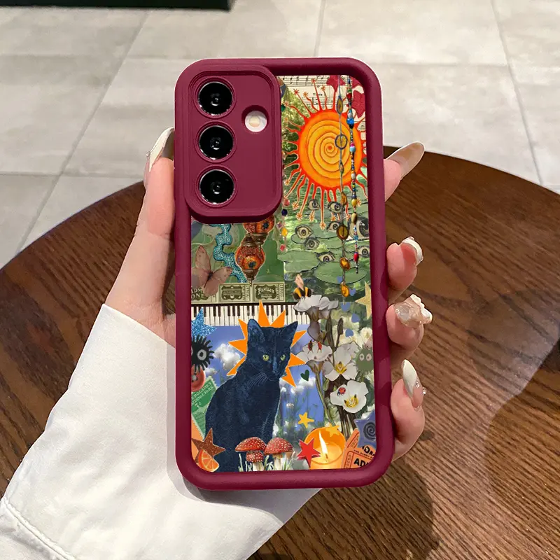 Compatible with Samsung S24 ultra plus S25 S23 S22 Ultra Plus Vintage Creative Cat Collage Advanced fashion gift Rugged Durable shockproof Anti-Scratch soft Silicone case