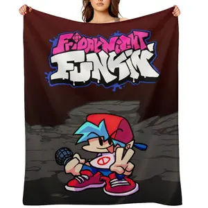 Game Friday Night Funkin Printed Throw Blanket Picnic Blankets Warm Comfortable Flannel Blanket for BedroomsBeach Christmas Blanket Gift For Adult Men Kids Girls