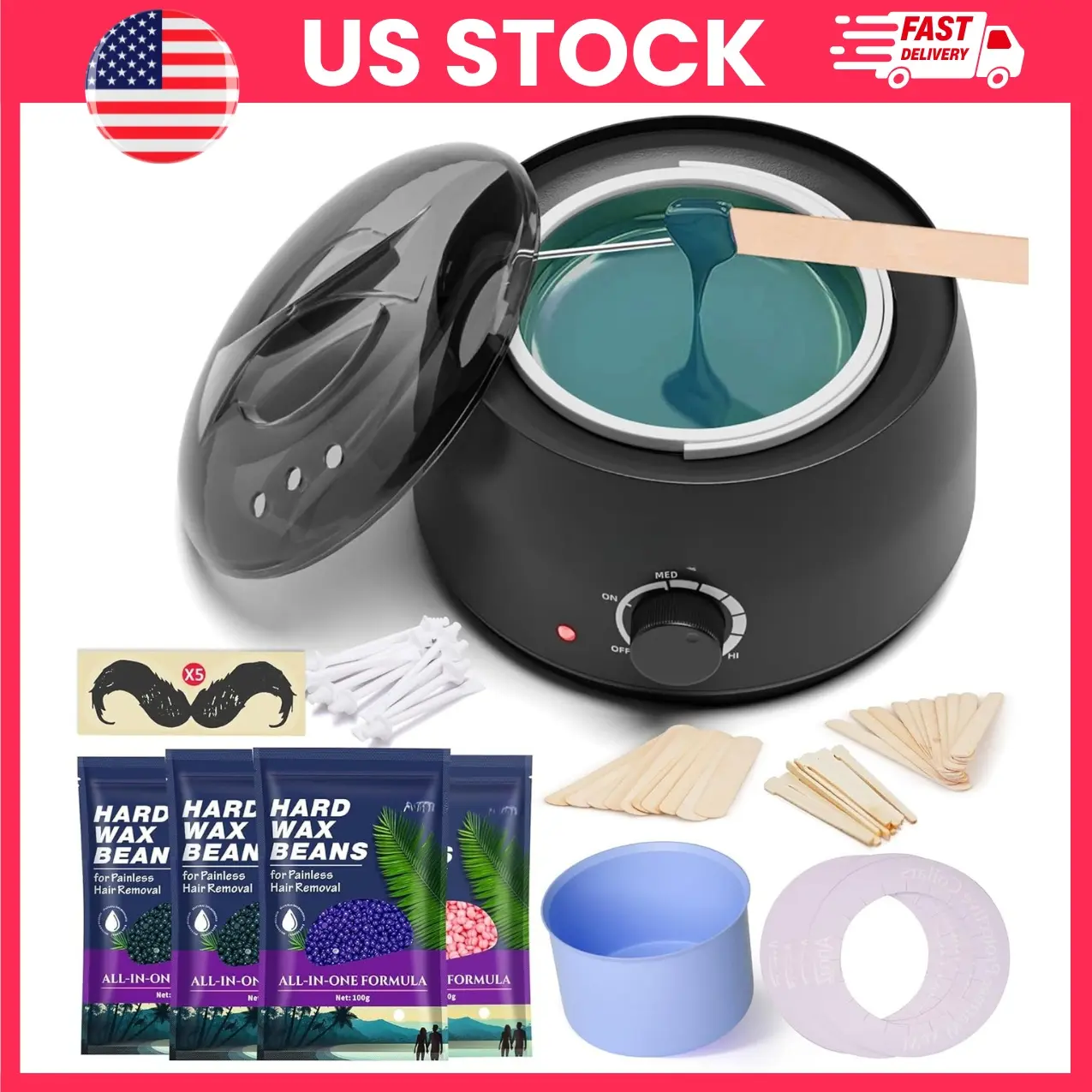 Waxing Kit for Women Men, Hard Wax Kit for Hair Removal, Complete Brazilian Bikini Wax Kit with Wax Warmer, Silicone Bowl, Hard Wax Beads, Eyebrow Face Body Hair Removal Kit for Sensitive Skin, Beauty Personal Care, Self Care, Spa Gift