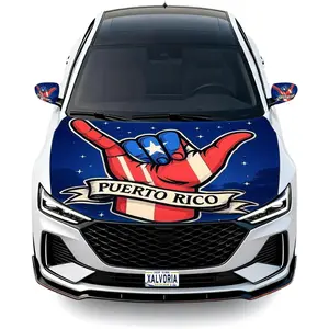 Puerto Rico Shaka Hand Car Hood Cover Set with Mirror Covers Puerto Rican Flag Stretch Hood Wrap for Cars Trucks SUVs
