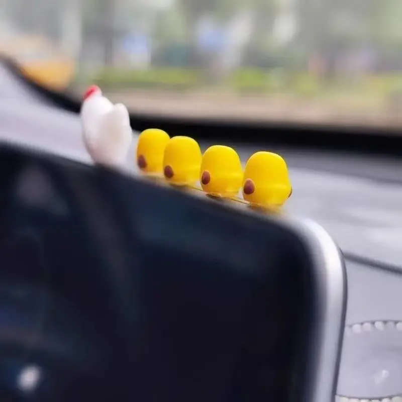 Soft Rubber Cartoon Chickens Car Ornaments, Cute Healing Mini Figurines For Vehicle Dashboard Decor
