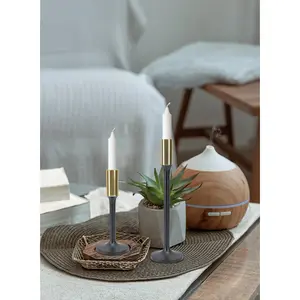 Serene Spaces Living Dual-Tone Taper Candlestick Holders Collection - Matte Black & Gold Stainless Steel Home Decor Items for Living Room & Dining Area