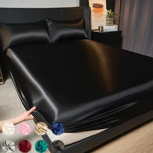 Solid Color Satin Fitted Sheet Set, 3 Counts/set Including 1 Fitted Sheet & 1 Flat Sheet & 1 Pillowcase, Soft Comfortable Bedding Set for Bedroom, Dormitory, Hotel