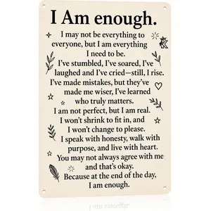 8x12 Inch Aluminum Positive Affirmation Sign - I Am Enough - Self Love Quote Wall Decor for Bedroom Living Room